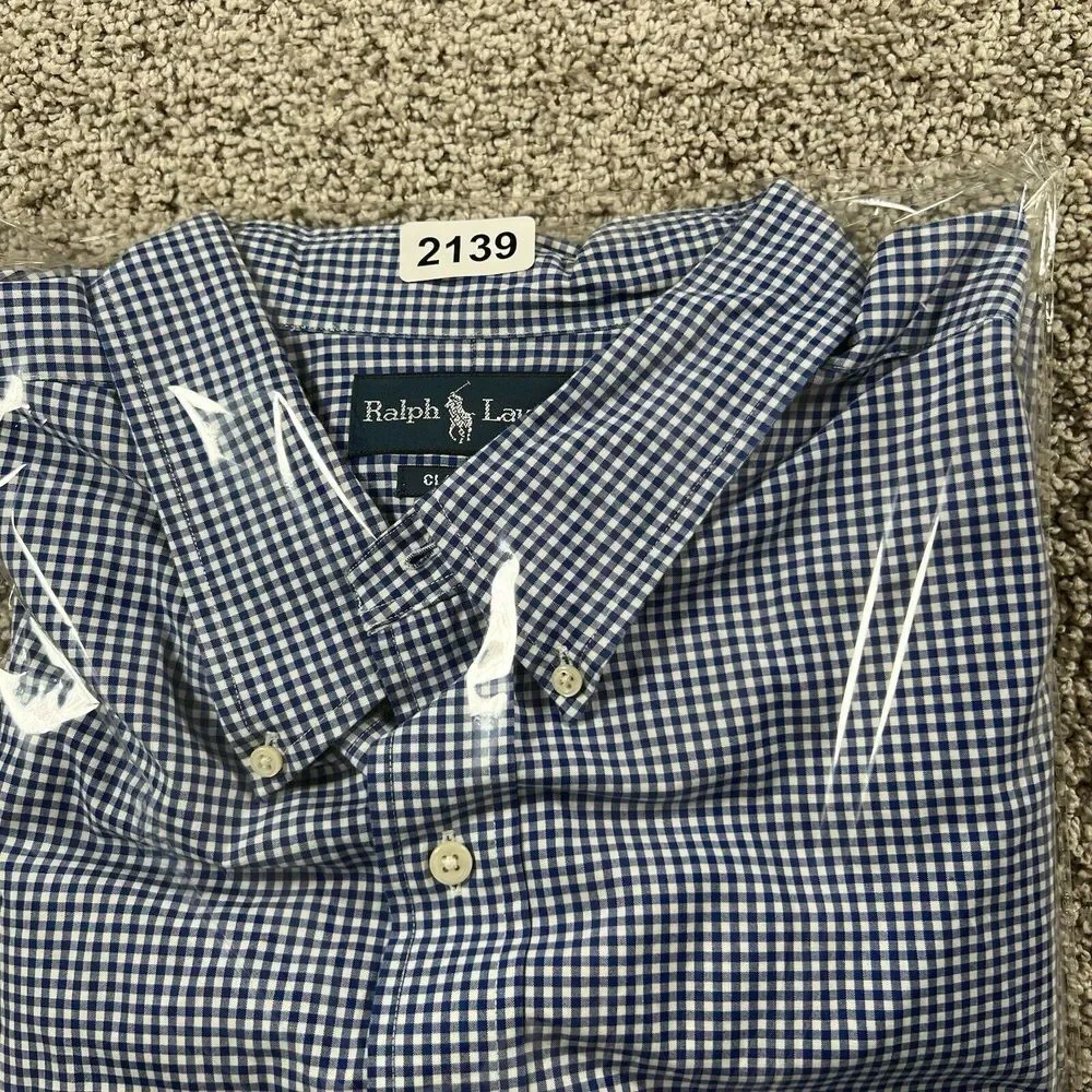 Polo Ralph Lauren Shirt Mens 3XB Blue White Check Button‎ Up Casual Classic Fit
